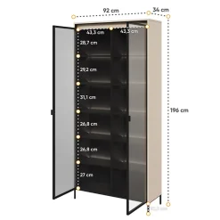 Garnero Arredamenti Vetrinette|Vetrinette-Vetrina alta 92x196h cm 2 ante led nero Camelia Beige