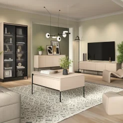 Garnero Arredamenti Vetrinette|Vetrinette-Vetrina alta 92x196h cm 2 ante led nero Camelia Beige