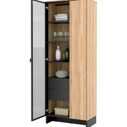 Garnero Arredamenti Vetrinette|Vetrinette-Vetrina alta 73x196h cm 2 ante rovere nero Alabaster