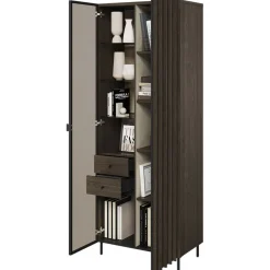 Garnero Arredamenti Vetrinette|Vetrinette-Vetrina alta 73x196h cm 2 ante led wengè Blackwood