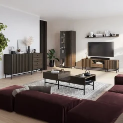 Garnero Arredamenti Vetrinette|Vetrinette-Vetrina alta 73x196h cm 2 ante led wengè Blackwood