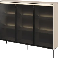 Garnero Arredamenti Vetrinette|Vetrinette-Vetrina bassa 150x118h cm 3 ante led nero Camelia Beige