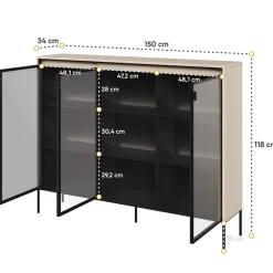 Garnero Arredamenti Vetrinette|Vetrinette-Vetrina bassa 150x118h cm 3 ante led nero Camelia Beige