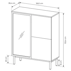 Garnero Arredamenti Vetrinette|Vetrinette-Vetrina bassa 100x126h cm 3 ante con led nero opaco rovere Amel