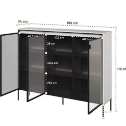 Garnero Arredamenti Vetrinette|Vetrinette-Vetrina bassa 150x118h cm 3 ante led nero Camelia Bianco Opaco