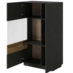 Garnero Arredamenti Vetrinette|Vetrinette-Vetrina bassa 80x139h cm 2 ante sinistra antracite rovere Bahama Antracite - Rovere Rustico