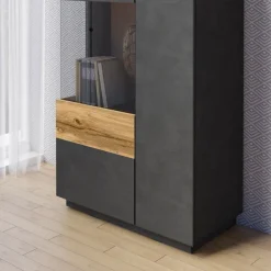 Garnero Arredamenti Vetrinette|Vetrinette-Vetrina bassa 80x139h cm 2 ante sinistra antracite rovere Bahama Antracite - Rovere Rustico