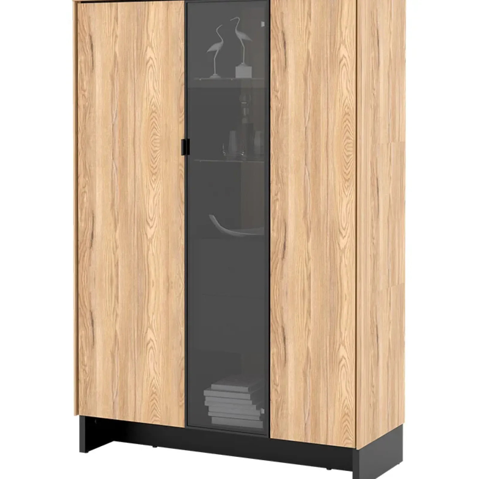 Garnero Arredamenti Vetrinette|Vetrinette-Vetrina bassa 102x152h cm 2 ante 2 cassetti interni rovere nero Alabaster