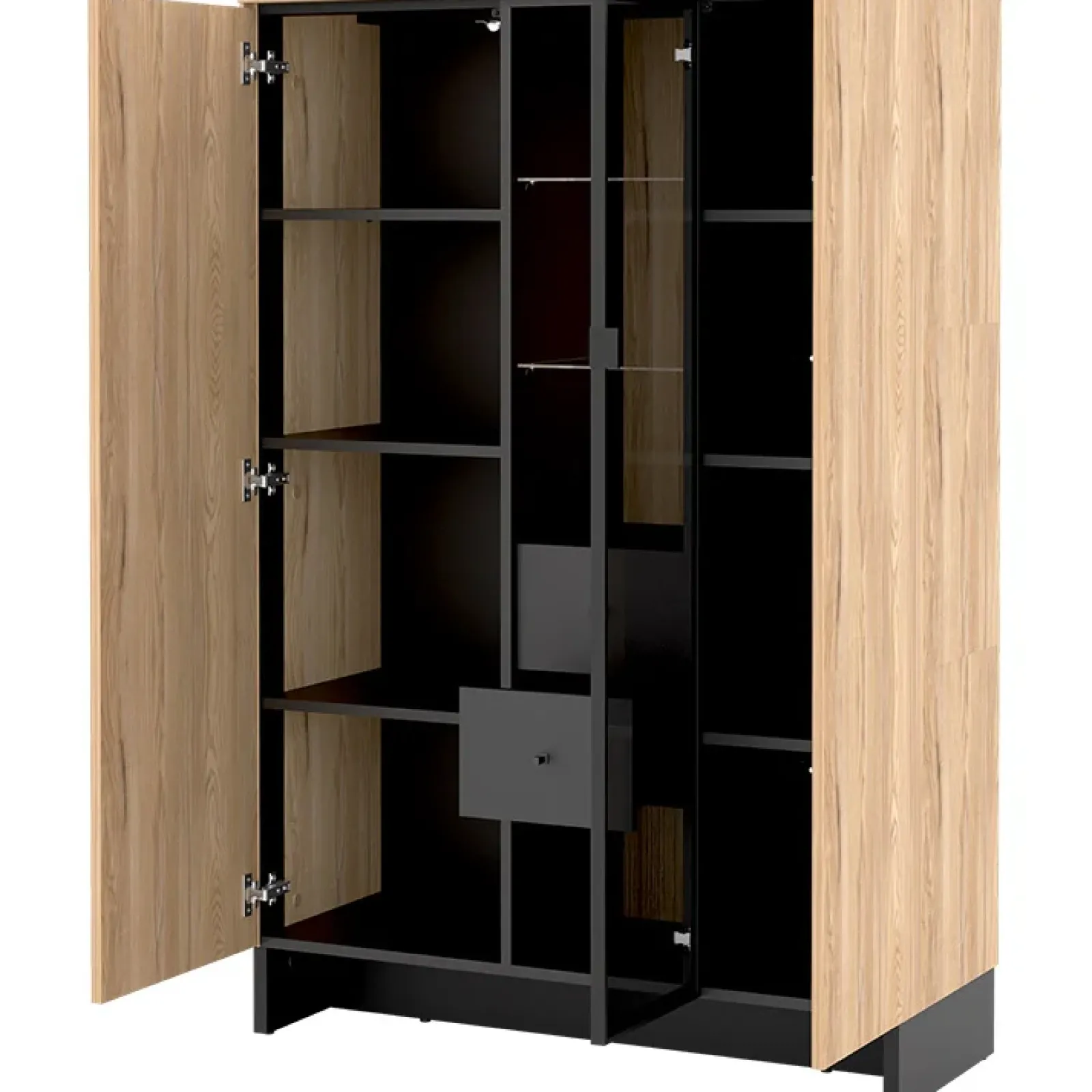 Garnero Arredamenti Vetrinette|Vetrinette-Vetrina bassa 102x152h cm 2 ante 2 cassetti interni rovere nero Alabaster