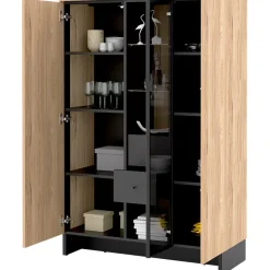 Garnero Arredamenti Vetrinette|Vetrinette-Vetrina bassa 102x152h cm 2 ante 2 cassetti interni rovere nero Alabaster