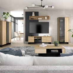 Garnero Arredamenti Vetrinette|Vetrinette-Vetrina bassa 102x152h cm 2 ante 2 cassetti interni rovere nero Alabaster