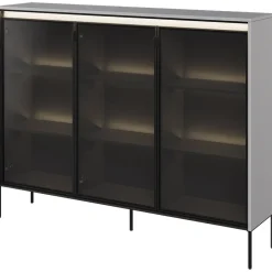 Garnero Arredamenti Vetrinette|Vetrinette-Vetrina bassa 150x118h cm 3 ante led nero Camelia Grigio