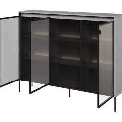 Garnero Arredamenti Vetrinette|Vetrinette-Vetrina bassa 150x118h cm 3 ante led nero Camelia Grigio