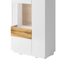 Garnero Arredamenti Vetrinette|Vetrinette-Vetrina bassa 80x139h cm 2 ante sinistra bianco lucido rovere Bahama Bianco Lucido - Rovere Rustico