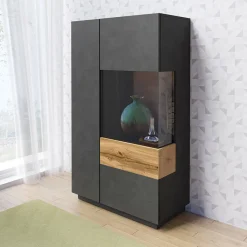 Garnero Arredamenti Vetrinette|Vetrinette-Vetrina bassa 80x139h cm 2 ante destra antracite rovere Bahama