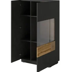 Garnero Arredamenti Vetrinette|Vetrinette-Vetrina bassa 80x139h cm 2 ante destra antracite rovere Bahama