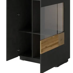 Garnero Arredamenti Vetrinette|Vetrinette-Vetrina bassa 80x139h cm 2 ante destra antracite rovere Bahama