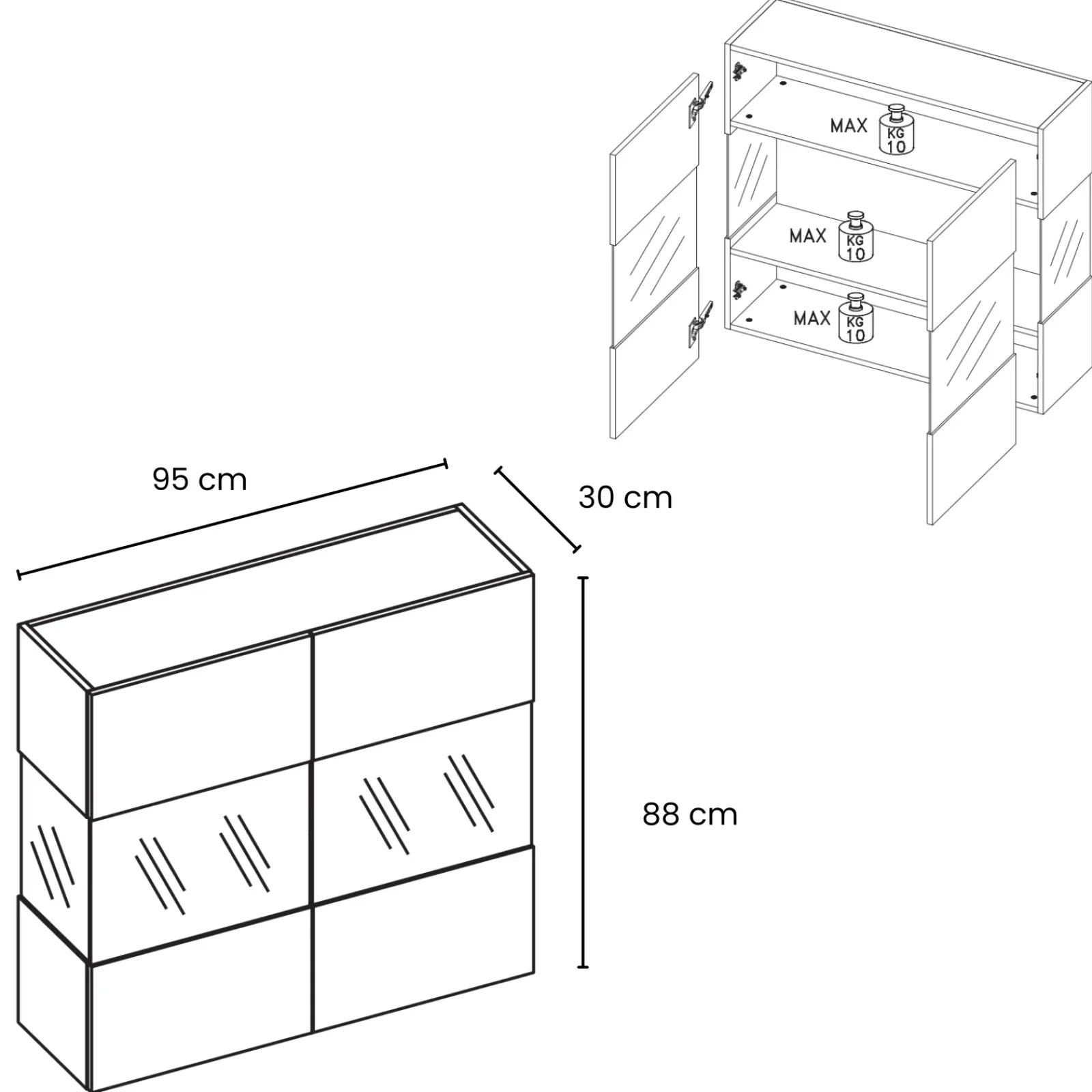 Garnero Arredamenti Mensole E Pensili|Vetrinette-Vetrina sospesa 95x88h cm 2 ante Sunset Grigio scuro