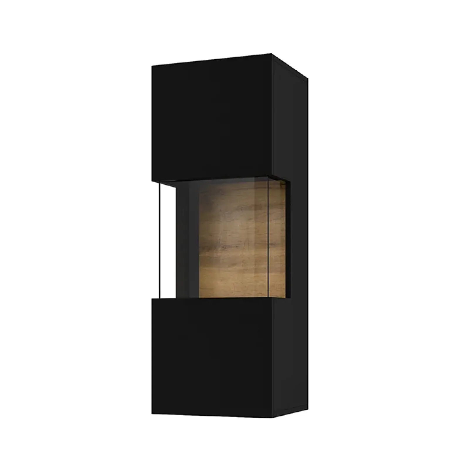 Garnero Arredamenti Vetrinette|Vetrinette-Vetrina sospesa 36x95h cm da parete nero rovere Fusion Nero Opaco