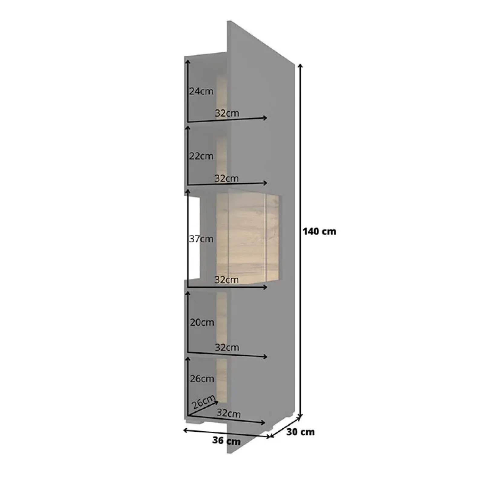 Garnero Arredamenti Vetrinette|Vetrinette-Vetrina sospesa 36x140h cm da parete nero rovere Fusion Nero Opaco