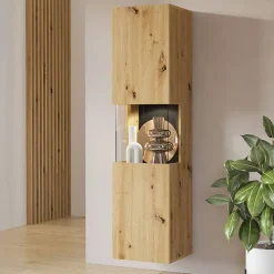 Garnero Arredamenti Vetrinette|Vetrinette-Vetrina sospesa 36x140h cm da parete nero Fusion Rovere