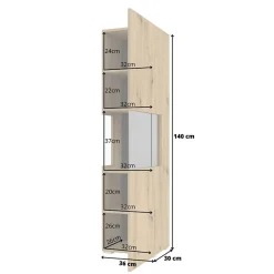 Garnero Arredamenti Vetrinette|Vetrinette-Vetrina sospesa 36x140h cm da parete nero Fusion Rovere