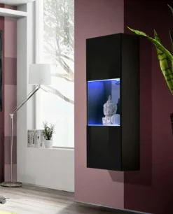 Garnero Arredamenti Vetrinette|Vetrinette-Vetrina sospesa 40x126h cm nero opaco e lucido Charme Gihome® Nero Lucido