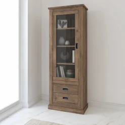 Garnero Arredamenti Vetrinette|Vetrinette-Vetrina 73x204h cm 1 anta 2 cassetti soggiorno noce nero Islen