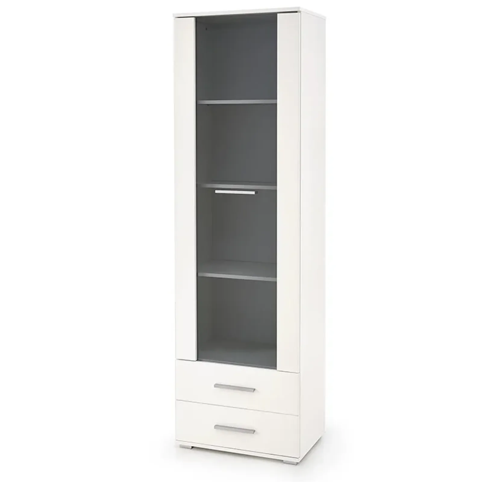 Garnero Arredamenti Vetrinette|Vetrinette-Vetrina 60x200h cm 1 anta 2 cassetti bianco opaco e lucido Viki