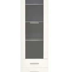 Garnero Arredamenti Vetrinette|Vetrinette-Vetrina 60x200h cm 1 anta 2 cassetti bianco opaco e lucido Viki