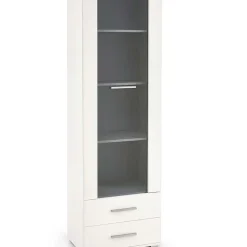 Garnero Arredamenti Vetrinette|Vetrinette-Vetrina 60x200h cm 1 anta 2 cassetti bianco opaco e lucido Viki