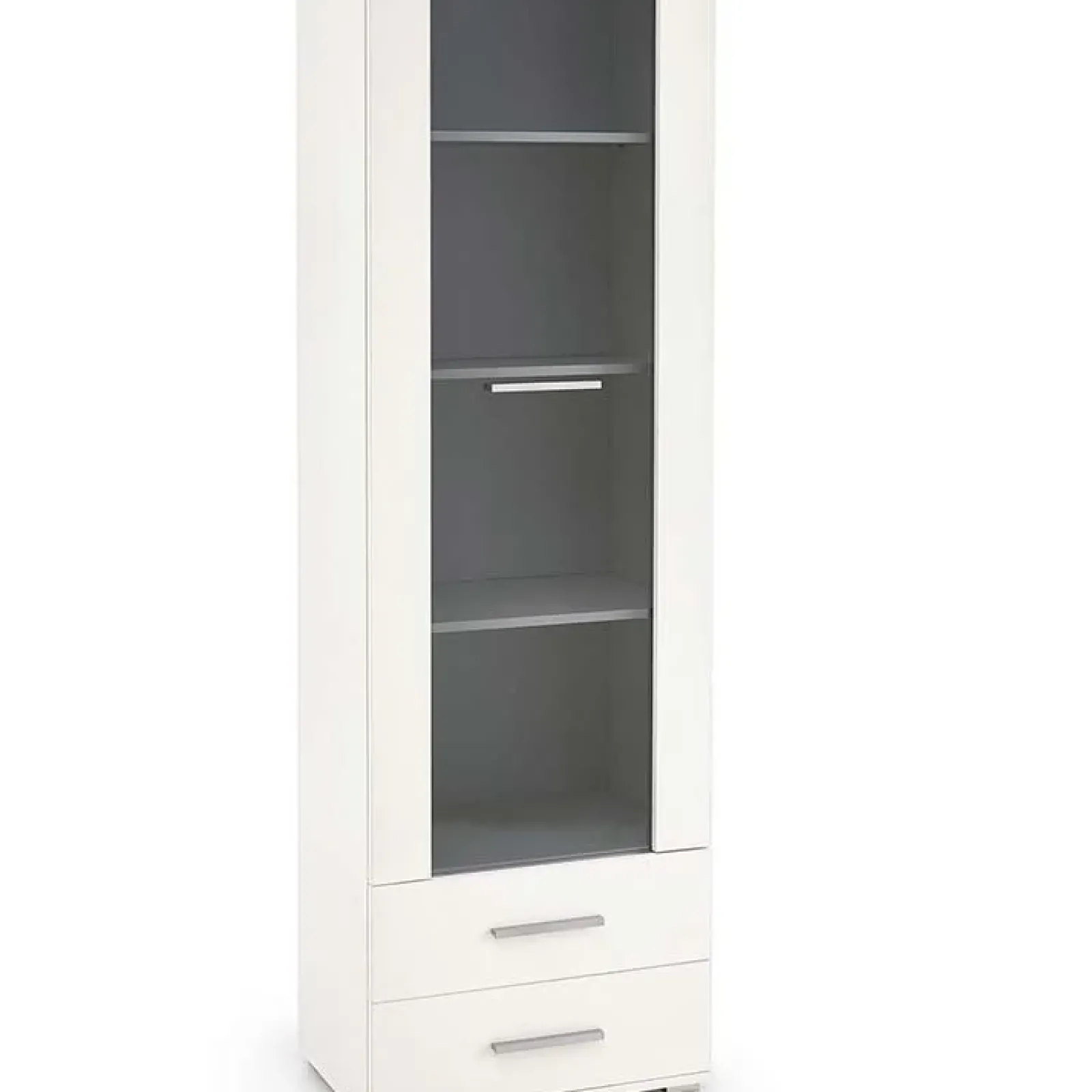 Garnero Arredamenti Vetrinette|Vetrinette-Vetrina 60x200h cm 1 anta 2 cassetti bianco opaco e lucido Viki
