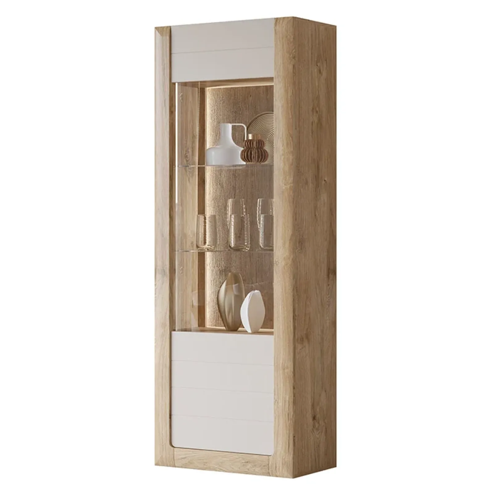 Garnero Arredamenti Vetrinette|Vetrinette-Vetrina 73x200h cm 1 anta 5 ripiani rovere tortora lucido Jumbo Tortora - Rovere