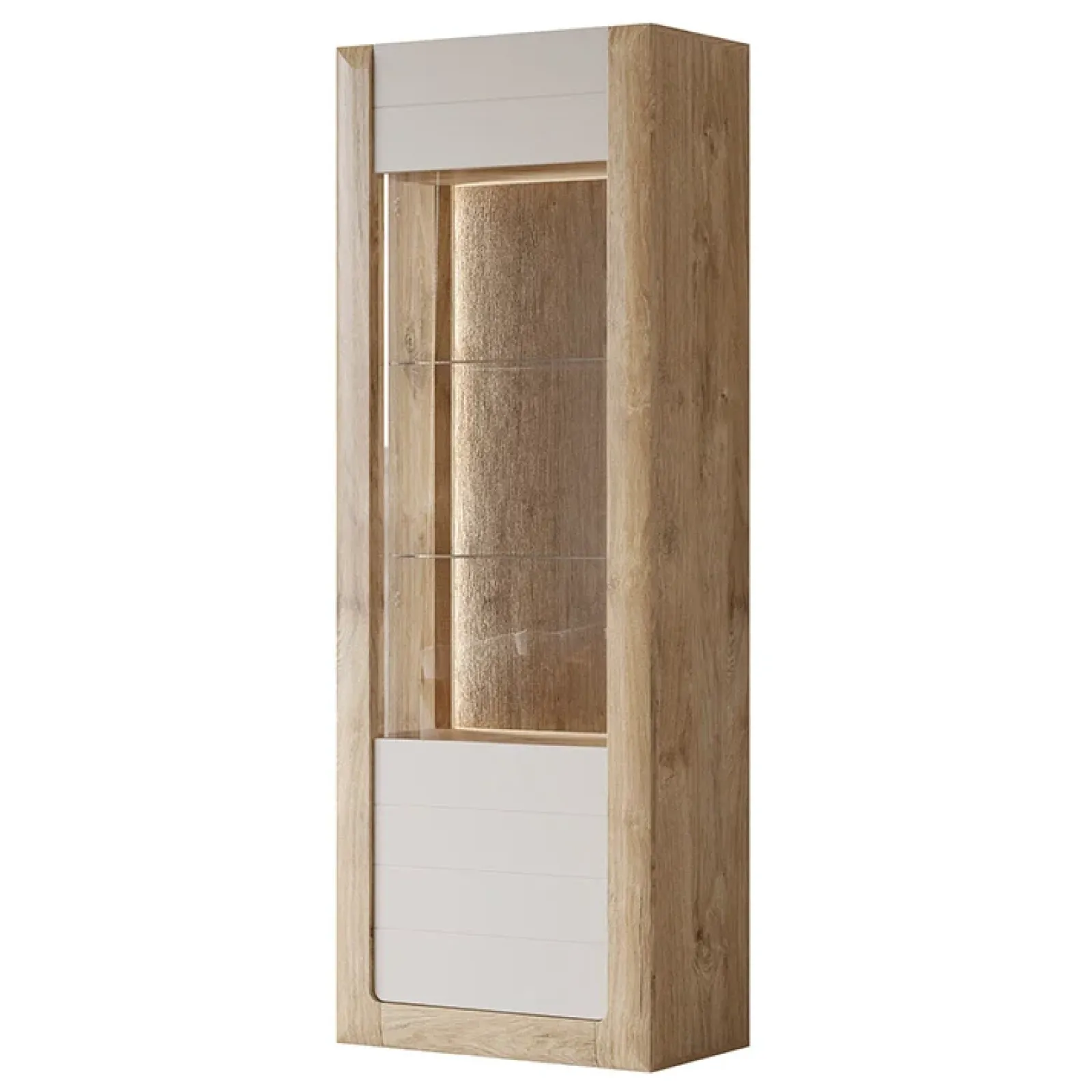 Garnero Arredamenti Vetrinette|Vetrinette-Vetrina 73x200h cm 1 anta 5 ripiani rovere tortora lucido Jumbo Tortora - Rovere