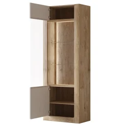 Garnero Arredamenti Vetrinette|Vetrinette-Vetrina 73x200h cm 1 anta 5 ripiani rovere tortora lucido Jumbo Tortora - Rovere