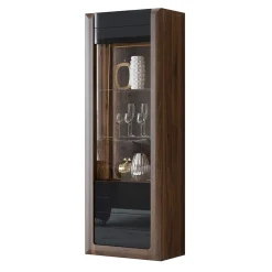 Garnero Arredamenti Vetrinette|Vetrinette-Vetrina 73x200h cm 1 anta 5 ripiani noce nero lucido Jumbo Nero Lucido - Noce