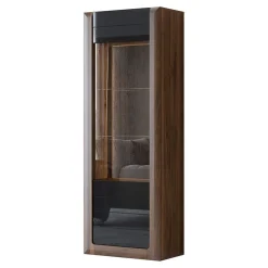 Garnero Arredamenti Vetrinette|Vetrinette-Vetrina 73x200h cm 1 anta 5 ripiani noce nero lucido Jumbo Nero Lucido - Noce