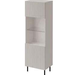 Garnero Arredamenti Vetrinette|Vetrinette-Vetrina 56X185h cm 1 anta 2 vani con frontali cannettati beige Ziggy