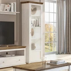 Garnero Arredamenti Vetrinette|Vetrinette-Vetrina 71x200h cm 1 anta destra rovere Texel Bianco Frassinato