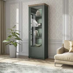 Garnero Arredamenti Vetrinette|Vetrinette-Vetrina 71x200h cm 1 anta destra soggiorno quercia Texel Verde