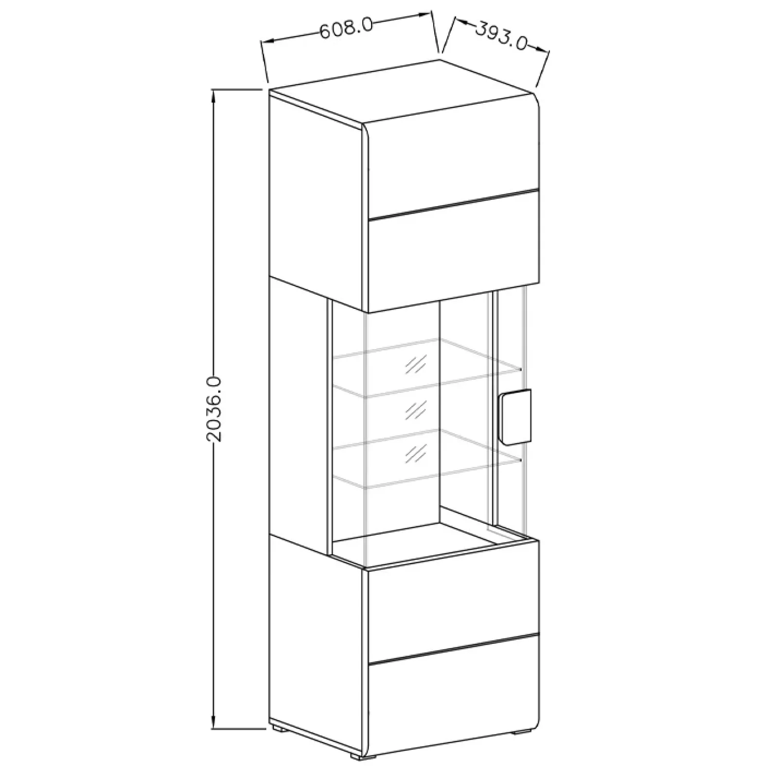 Garnero Arredamenti Vetrinette|Vetrinette-Vetrina 60x204h cm 1 anta moderna bianco lucido rovere Tahiti
