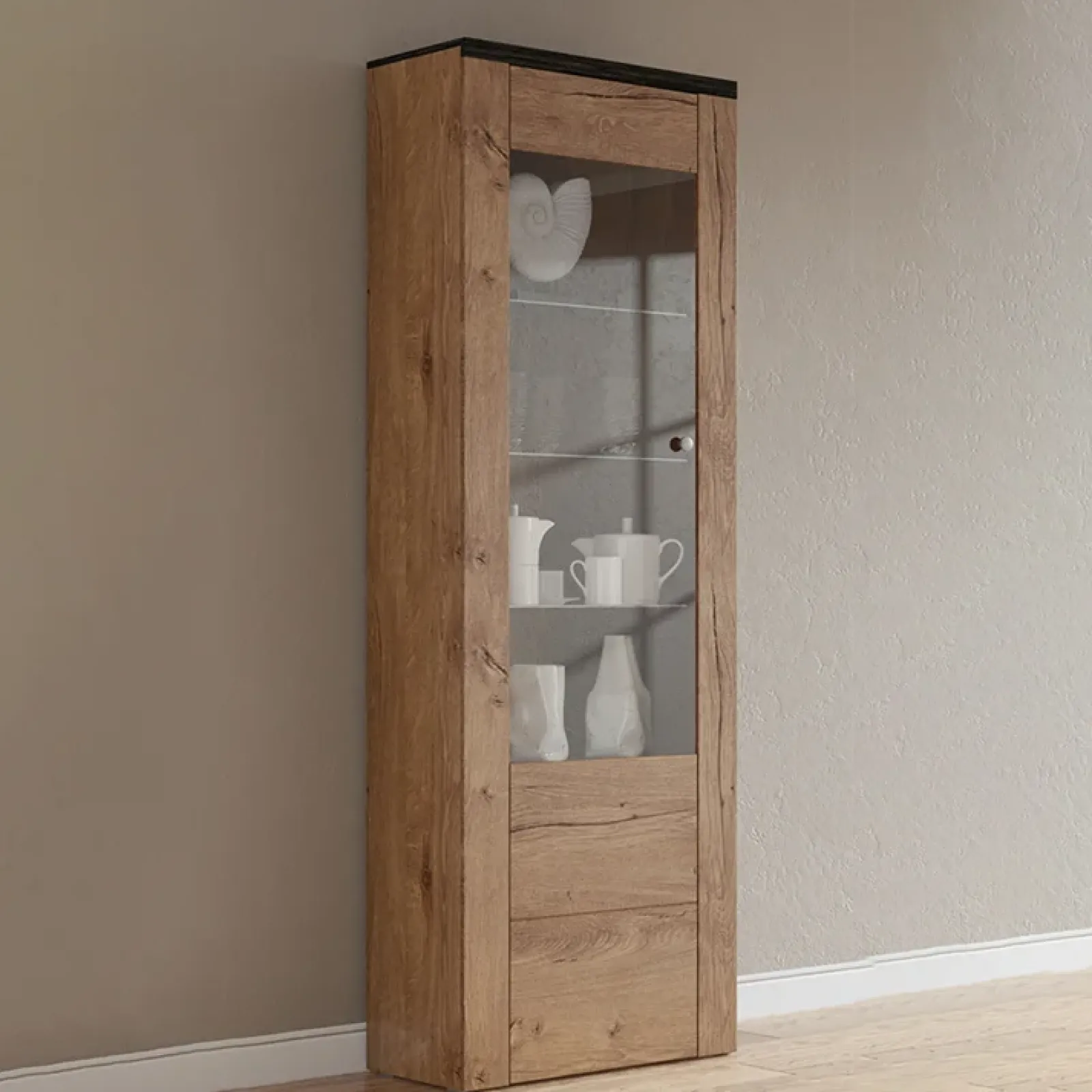 Garnero Arredamenti Vetrinette|Vetrinette-Vetrina 65x206h cm 1 anta moderna quercia rovere grigio Paloma 2 Rovere - Antracite