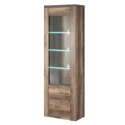 Garnero Arredamenti Vetrinette|Vetrinette-Vetrina 65x206h cm 1 anta moderna noce rovere grigio Paloma 2 Noce - Grigio