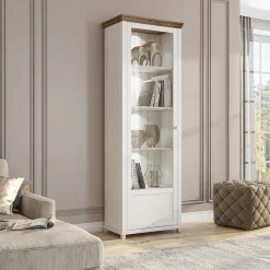 Garnero Arredamenti Vetrinette|Vetrinette-Vetrina 71x200h cm 1 anta sinistra rovere Texel Bianco Frassinato