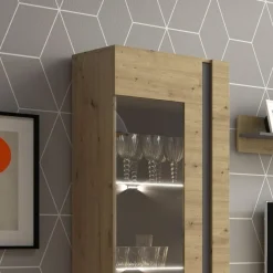 Garnero Arredamenti Vetrinette|Vetrinette-Vetrina 60x194h cm 1 anta soggiorno rovere antracite Noa Gihome® Rovere - Antracite