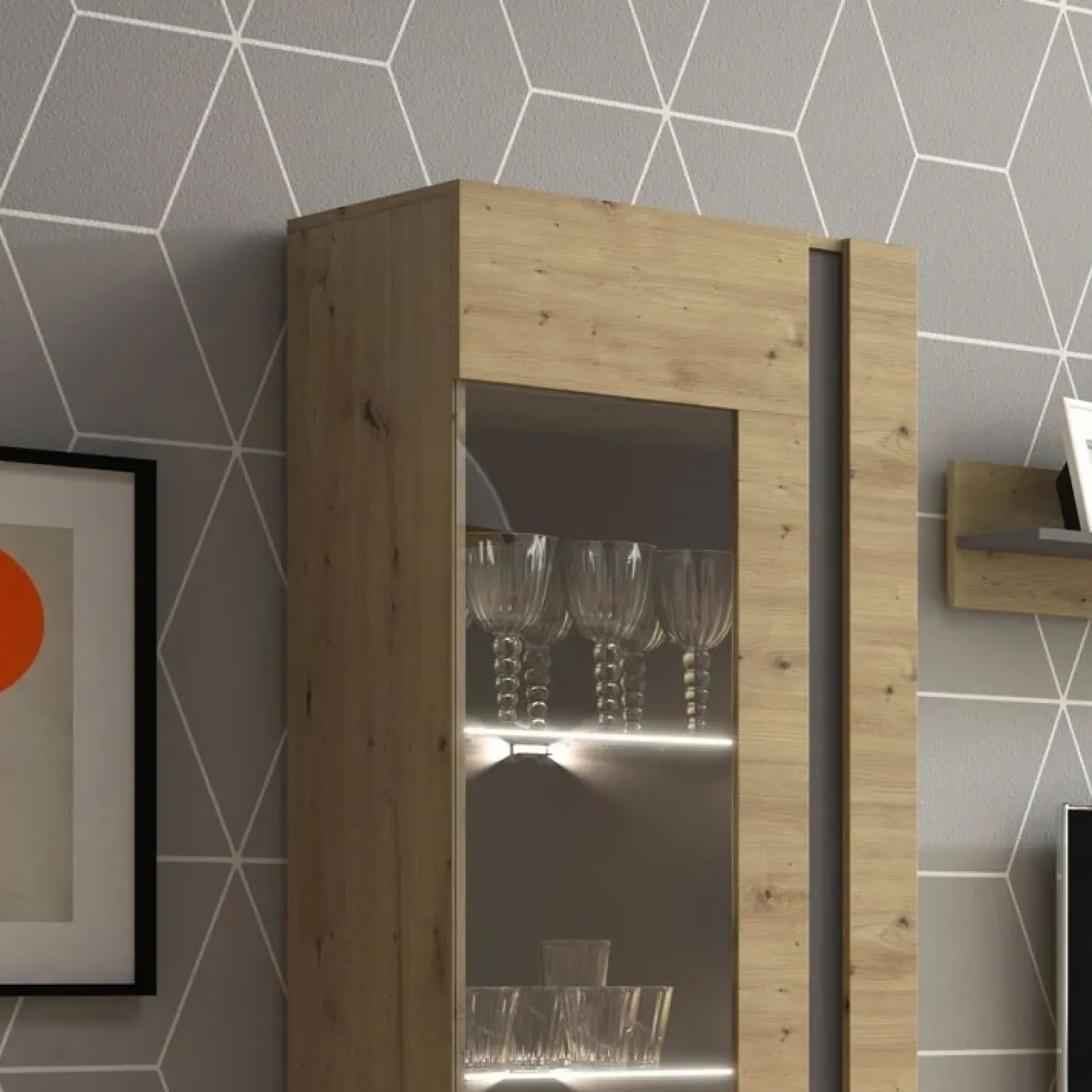 Garnero Arredamenti Vetrinette|Vetrinette-Vetrina 60x194h cm 1 anta soggiorno rovere antracite Noa Gihome® Rovere - Antracite