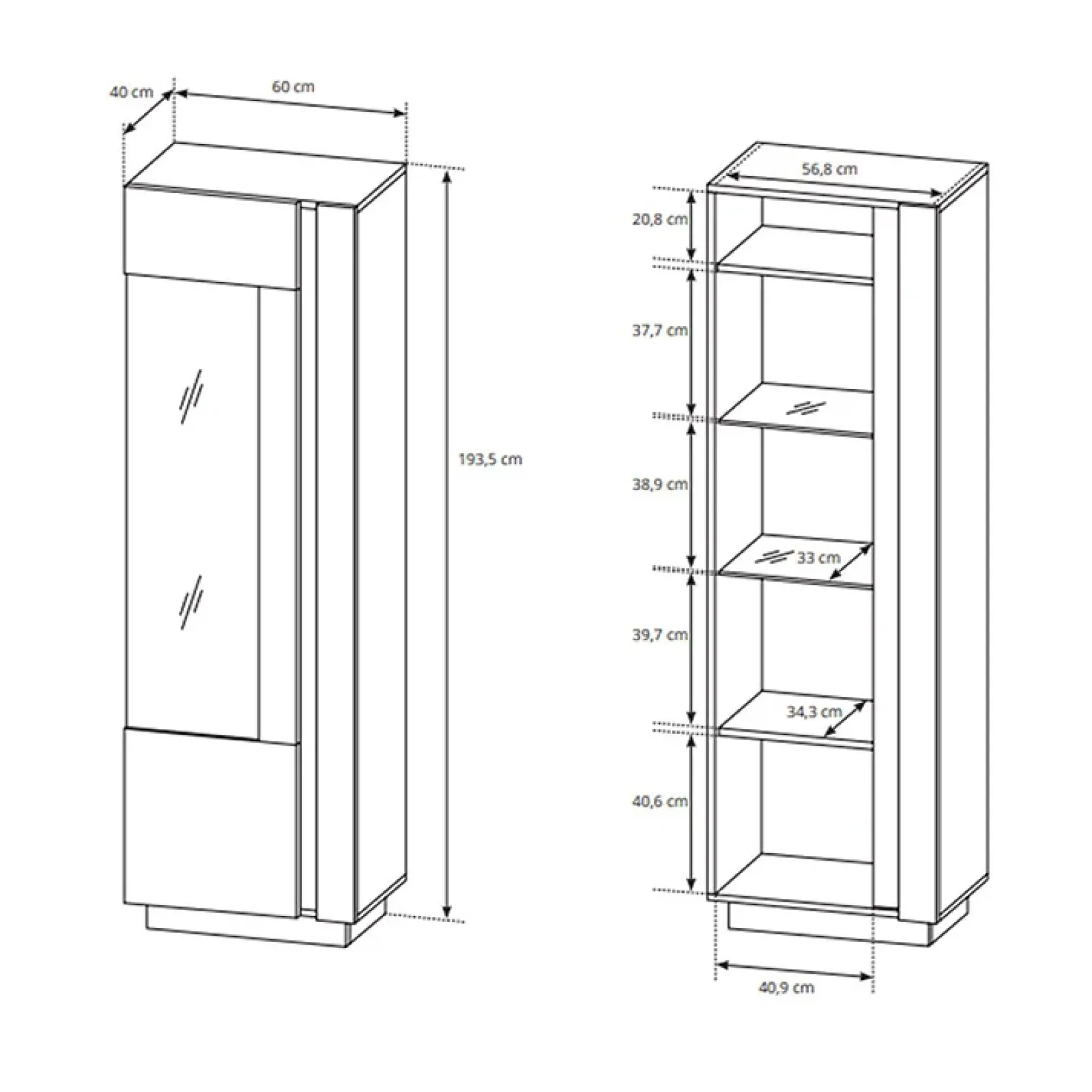 Garnero Arredamenti Vetrinette|Vetrinette-Vetrina 60x194h cm 1 anta soggiorno rovere antracite Noa Gihome® Rovere - Antracite
