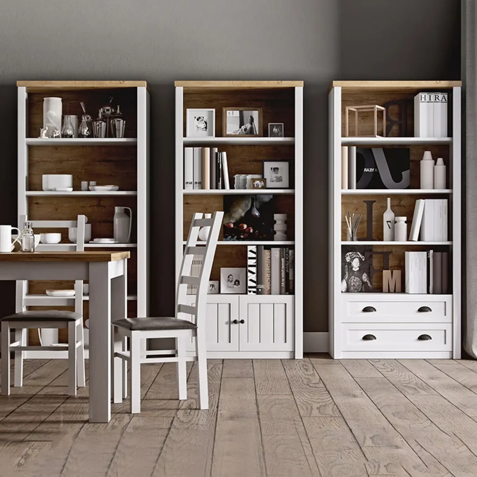 Garnero Arredamenti Credenza Alta|Vetrinette-Vetrina 90x198h cm 2 ante 2 cassetti soggiorno bianco frassinato rovere Provenza