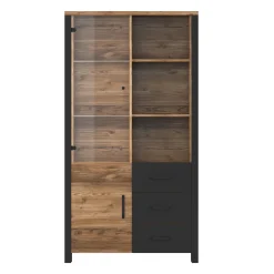 Garnero Arredamenti Vetrinette|Vetrinette-Vetrina 101x191h cm 2 ante 3 cassetti moderna quercia nero opaco Nebraska