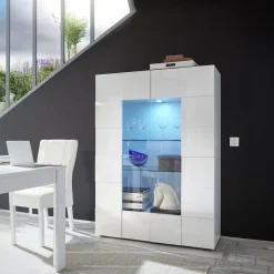 Garnero Arredamenti Vetrinette|Vetrinette-Vetrina 121x166h cm 2 ante design moderno bianco lucido Reflex